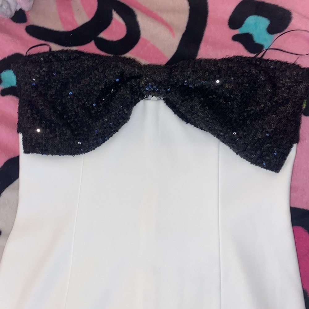 Black Sequin Bow White Dress